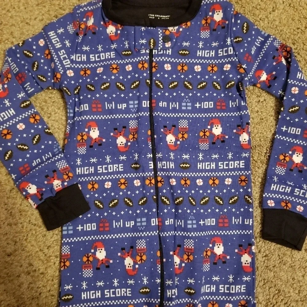Christmas Santa Sports Boy Footed Pajamas 2T